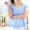 Best deal 🔥 Lil Cactus Light Blue Gingham Ruffle-Sleeve Top - 👩 Women 🧨