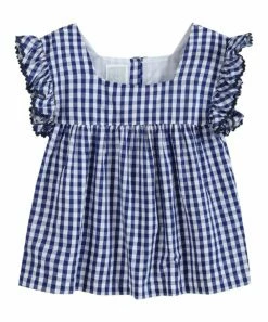 New 💯 Lil Cactus Blue Gingham Ruffle-Sleeve Top - 👩 Women 🎉