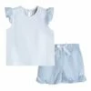 New 😉 Lil Cactus Blue Seersucker Flutter-Sleeve Tee & Ruffle-Hem Shorts - Infant, Toddler & 👧 Girls For Kids 🤩