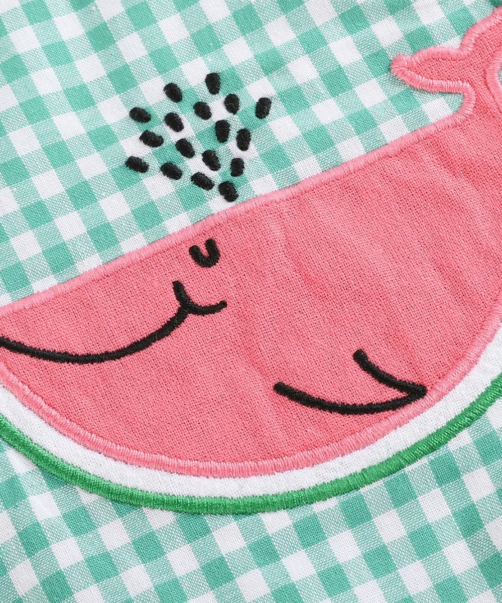 Promo ๐งจ Lil Cactus Green Gingham Watermelon Whale Flutter-Sleeve Romper - Toddler For Kids ๐ - Image 4