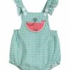 Promo 🧨 Lil Cactus Green Gingham Watermelon Whale Flutter-Sleeve Romper - Toddler For Kids 👍