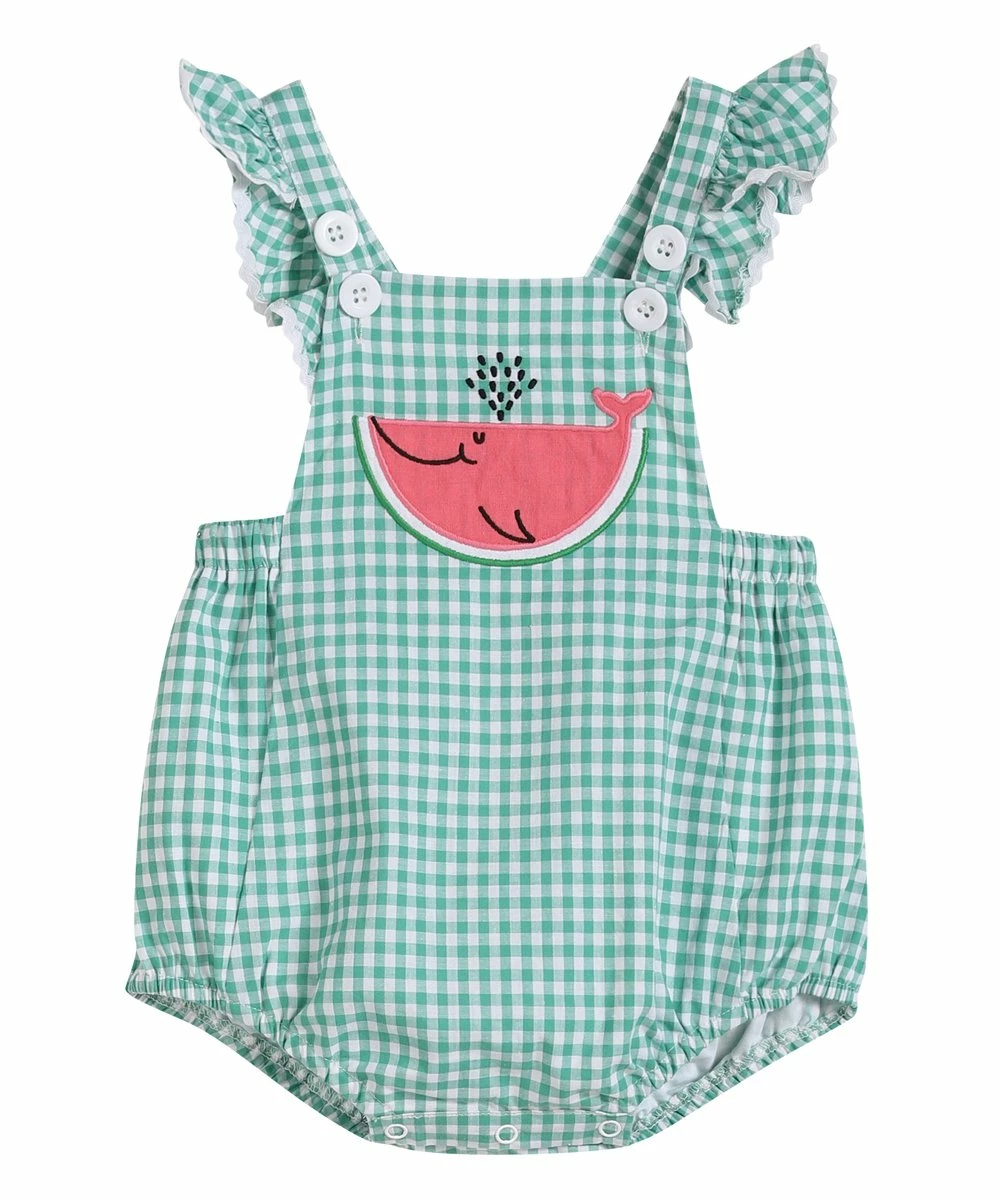 Promo ๐งจ Lil Cactus Green Gingham Watermelon Whale Flutter-Sleeve Romper - Toddler For Kids ๐