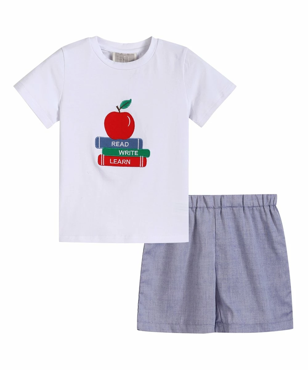 Buy 🔔 Lil Cactus White 'Read Write Learn' Tee & Blue Shorts - Infant & Boys For Kids 🤩
