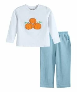 Best Pirce 💯 Lil Cactus White Pumpkin Long-Sleeve Top & Light Blue Pants - Infant, Toddler & Boys For Kids 💯