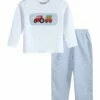Best deal 🔥 Lil Cactus White Tractor Smocked Long-Sleeve Top & Blue Seersucker Pants - Infant & Boys For Kids 🧨