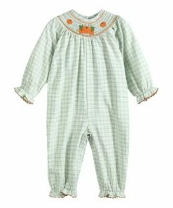Discount 🔔 Lil Cactus Green Gingham Smocked Pumpkin Long-Sleeve Playsuit - Toddler For Kids 🎁