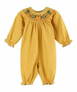 Coupon 🥰 Lil Cactus Mustard & White Pinstriped Smocked Pumpkin Playsuit - Infant & Toddler For Kids 👍