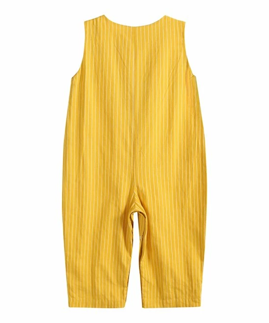 Coupon 💯 Lil Cactus Mustard Pumpkin Smocked Button-Shoulder Overalls - Infant & Toddler For Kids 🎉 - Image 2