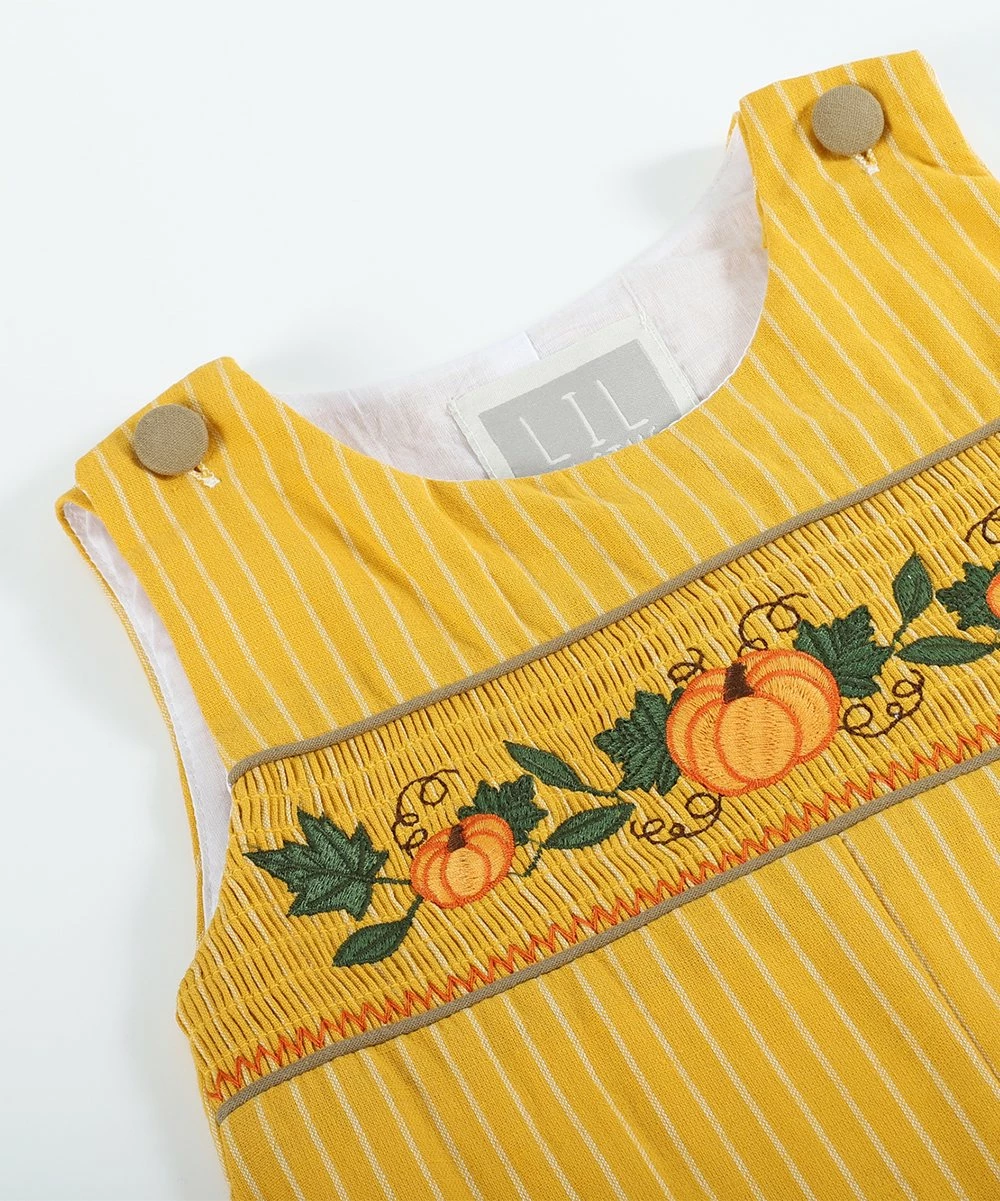 Coupon 💯 Lil Cactus Mustard Pumpkin Smocked Button-Shoulder Overalls - Infant & Toddler For Kids 🎉 - Image 4