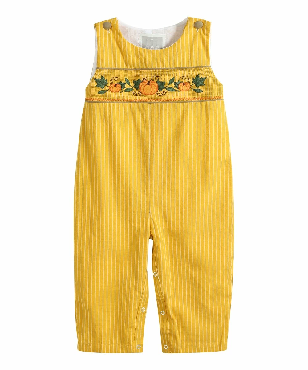Coupon 💯 Lil Cactus Mustard Pumpkin Smocked Button-Shoulder Overalls - Infant & Toddler For Kids 🎉