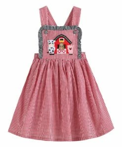 Top 10 ✔️ Lil Cactus Red Gingham Barn Appliqué Jumper 👗 Dress - Infant, Toddler & 👧 Girls For Kids ✨