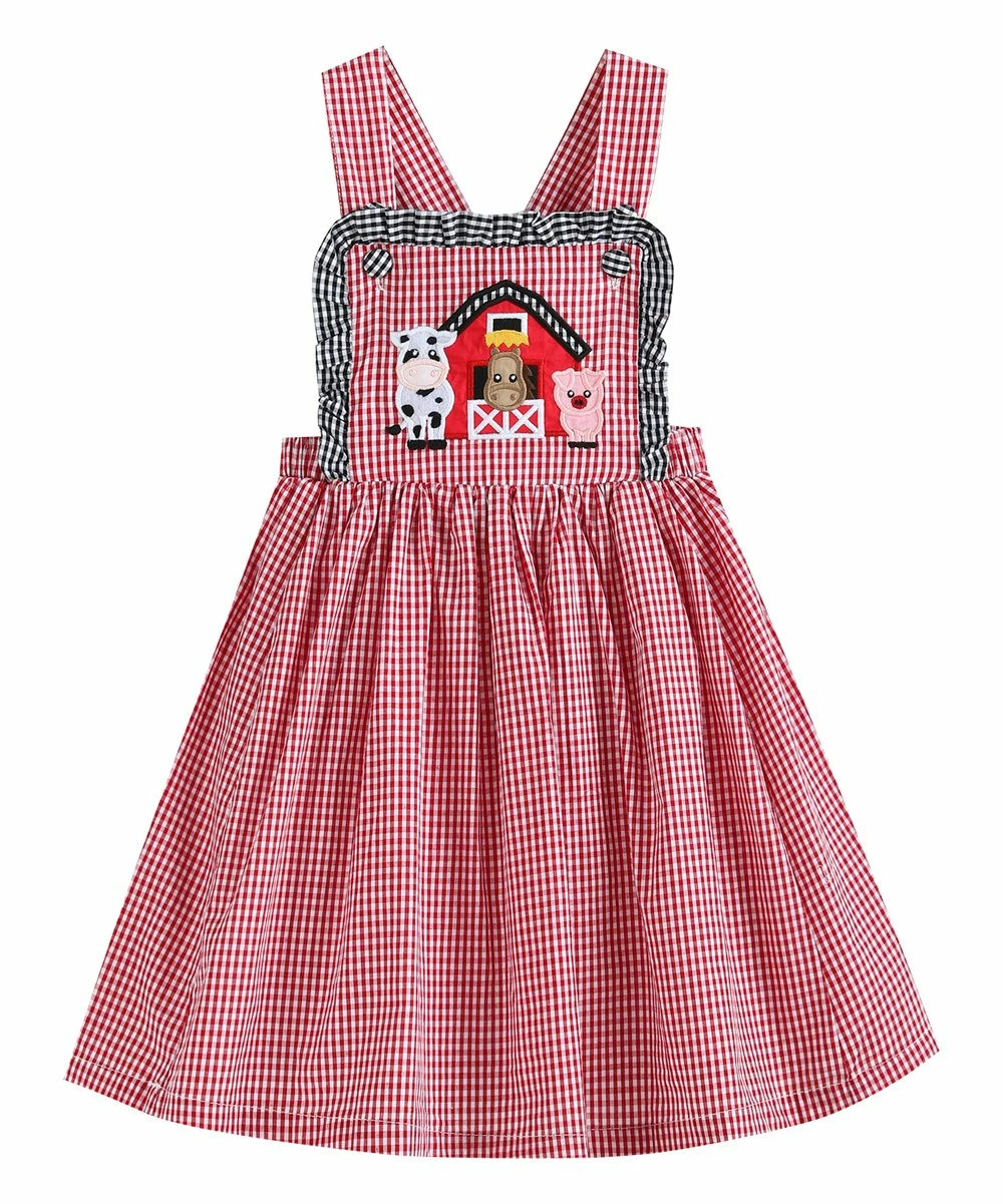 Top 10 ✔️ Lil Cactus Red Gingham Barn Appliqué Jumper 👗 Dress - Infant, Toddler & 👧 Girls For Kids ✨