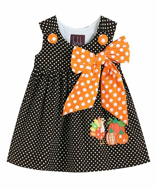 Cheapest ๐คฉ Lil Cactus Dark Brown & Orange Polka Dot Turkey A-Line ๐ Dress - Infant, Toddler & ๐ง Girls For Kids ๐