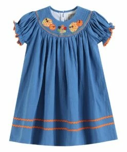 Promo 😍 Lil Cactus Royal Blue Pumpkin Smocked Bishop 👗 Dress - Infant For Baby & Maternity 🔥