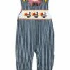 Best Pirce ✔️ Lil Cactus Blue Stripe Turkey Football Smocked Overalls - Infant For Baby & Maternity 🎉