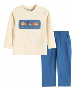 Outlet 🥰 Lil Cactus Beige Pumpkin Smocked Long-Sleeve Tee & Blue Pants - Infant & Boys For Kids ✨