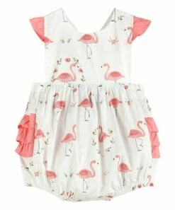 Wholesale 🛒 Lil Cactus White & Pink Flamingo Ruffle Bubble Romper - Infant & Toddler For Kids 💯