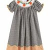 Outlet 🛒 Lil Cactus Brown & Orange Gingham Pumpkin Smocked Bishop 👗 Dress - Infant, Toddler & 👧 Girls For Kids 🌟