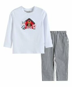 Brand new 😉 Lil Cactus White Farm Long-Sleeve Tee & Black Gingham Pants - Infant, Toddler & Boys For Kids 🎁