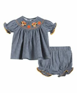 Top 10 🎁 Lil Cactus Blue Stripe Turkey Smocked Top & Bloomers - Infant & Toddler For Kids ✔️