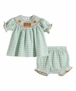 Top 10 🤩 Lil Cactus Green Plaid Pumpkin Smocked Top & Bloomers - Toddler For Kids 🛒