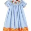 Coupon 🎉 Lil Cactus Blue & Orange Stripe Turkeys Smocked Bishop 👗 Dress - Infant For Baby & Maternity 😀