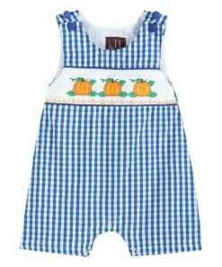 Cheap 🤩 Lil Cactus Royal Blue Gingham Pumpkin Smocked Shortalls - Infant & Toddler For Baby & Maternity ✨
