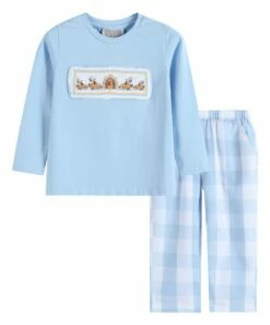 Coupon 🎉 Lil Cactus Blue Festive Smocked Long-Sleeve Tee & Buffalo Check Pants - Infant For Kids 🛒