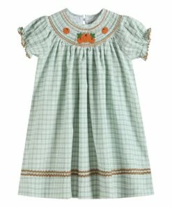 Best deal ❤️ Lil Cactus Soft Green Plaid Pumpkin Smocked Bishop 👗 Dress - Infant For Kids 😍