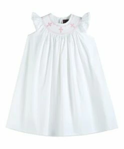 Outlet 🎉 Lil Cactus White & Pink Cross Bishop 👗 Dress - Toddler & 👧 Girls For Kids ⌛