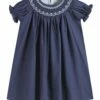 Hot Sale ⭐ Lil Cactus Navy Blue & White Smocked Bishop 👗 Dress - Infant For Kids 🔥