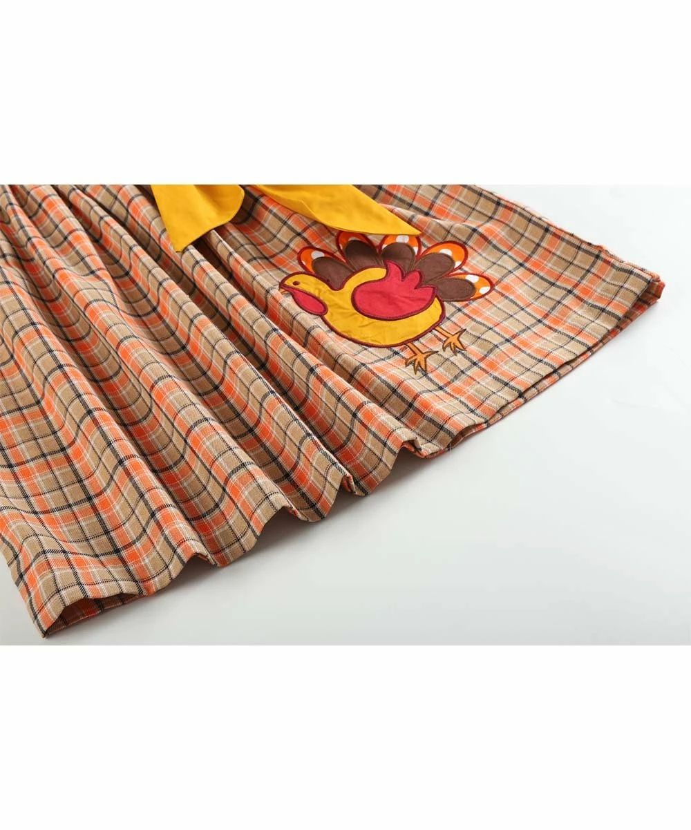 Best deal 🌟 Lil Cactus Brown & Mustard Plaid Turkey Bow Corduroy 👗 Dress - Infant For Baby & Maternity 🎁 - Image 3