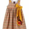 Best deal 🌟 Lil Cactus Brown & Mustard Plaid Turkey Bow Corduroy 👗 Dress - Infant For Baby & Maternity 🎁