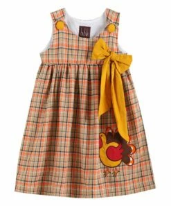 Best deal 🌟 Lil Cactus Brown & Mustard Plaid Turkey Bow Corduroy 👗 Dress - Infant For Baby & Maternity 🎁