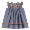 Deals 🥰 Lil Cactus Stone Blue Stripe Turkey Smocked Angel-Sleeve 👗 Dress - Infant & 👧 Girls For Kids 🧨