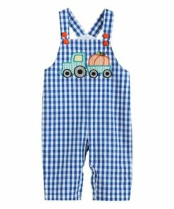 Flash Sale 😉 Lil Cactus Blue Gingham Pumpkin Truck Overalls - Infant For Baby & Maternity 🎁