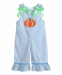 Hot Sale ✔️ Lil Cactus Blue Gingham Pumpkin Bow-Accent Playsuit - Infant & Toddler For Kids 😉