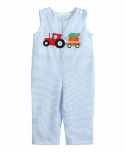 Deals 👏 Lil Cactus Blue Seersucker Tractor Pumpkin Overalls - Infant & Toddler For Baby & Maternity 👏