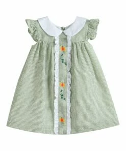 Buy 🌟 Lil Cactus Green Gingham Pumpkin Peter Pan Collar Angel-Sleeve 👗 Dress - Infant & 👧 Girls For Kids 🧨