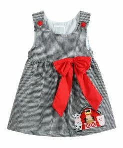 Wholesale ✨ Lil Cactus Black Gingham Barn Bow-Accent Sleeveless A-Line 👗 Dress - Infant, Toddler & 👧 Girls For Kids 😍