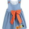 Promo 🔔 Lil Cactus Denim Blue Bow-Accent 🦇 Halloween 'Boo' A-Line 👗 Dress - Infant For Kids 🤩