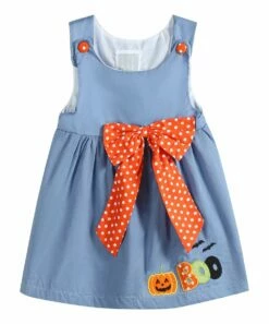 Promo 🔔 Lil Cactus Denim Blue Bow-Accent 🦇 Halloween 'Boo' A-Line 👗 Dress - Infant For Kids 🤩