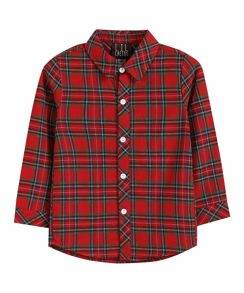 Flash Sale ๐ Lil Cactus Red & Green Tartan Button-Up - Infant For Baby & Maternity โญ