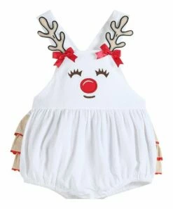 Discount 🔥 Lil Cactus White Reindeer Ruffle Romper - Infant & Toddler For Kids 🥰