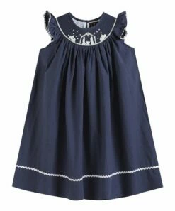 Coupon ❤️ Lil Cactus Dark Blue Nativity Smocked Angel-Sleeve 👗 Dress - Infant, Toddler & 👧 Girls For Kids 🎉