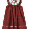 Best Sale 🛒 Lil Cactus Red & Green Plaid Tree Smocked Angel-Sleeve 👗 Dress - Infant, Toddler & 👧 Girls For Kids 🎉