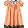 Buy ⭐ Lil Cactus Orange & Brown Gingham Turkey Smocked Bishop 👗 Dress - Infant For Kids ✔️