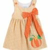 Cheap ✨ Lil Cactus Beige Gingham Pumpkin Bow-Accent Sleeveless A-Line 👗 Dress - Infant For Baby & Maternity ⌛