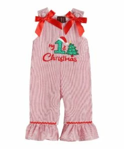 Budget 🔔 Lil Cactus Red 'My 1st 🎁 Christmas' Bow-Accent Ruffle Overalls - Infant For Baby & Maternity ❤️