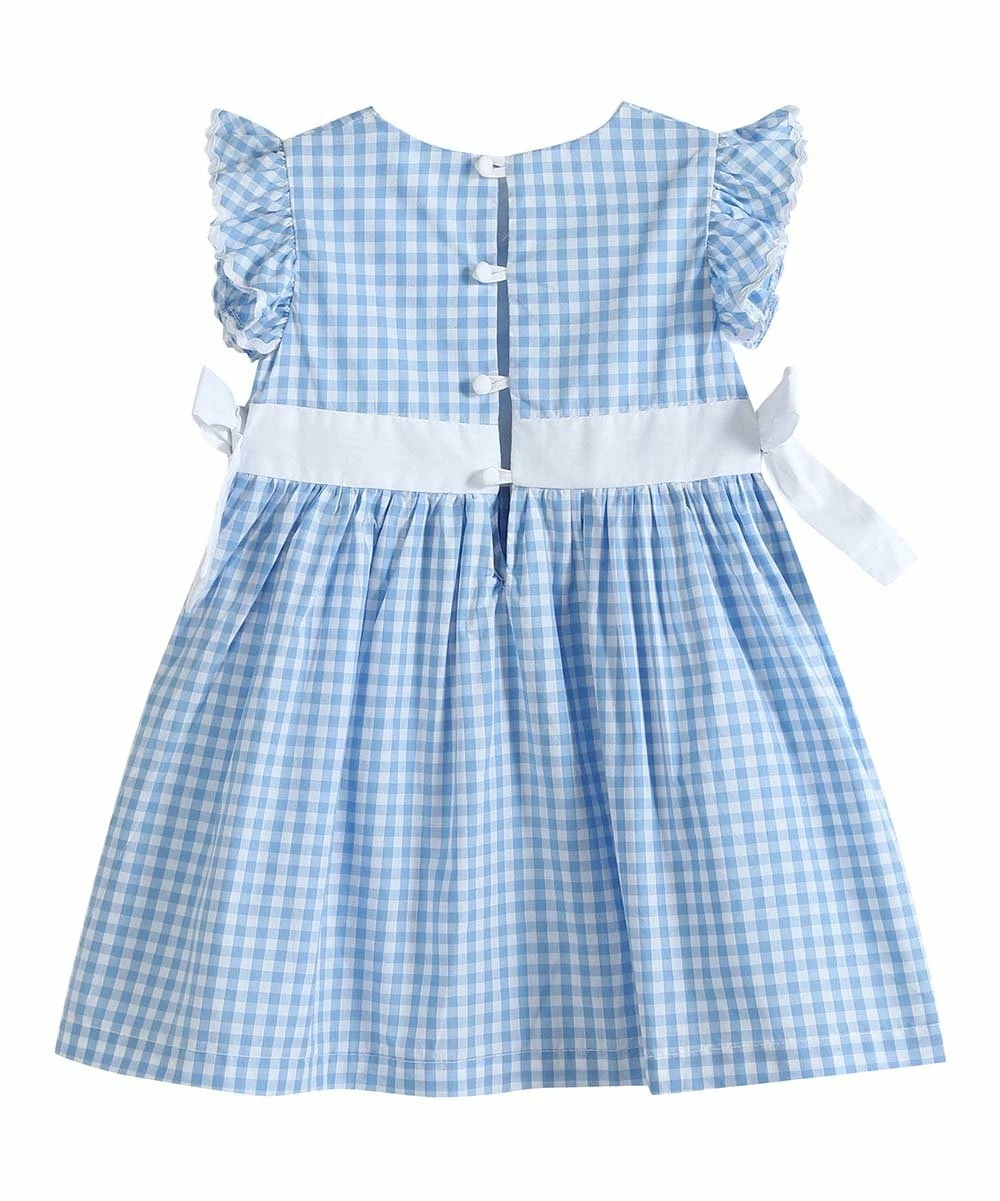 Buy 😍 Lil Cactus Light Blue Gingham Bow-Accent Angel-Sleeve 👗 Dress - Infant, Toddler & 👧 Girls For Kids ✨ - Image 2